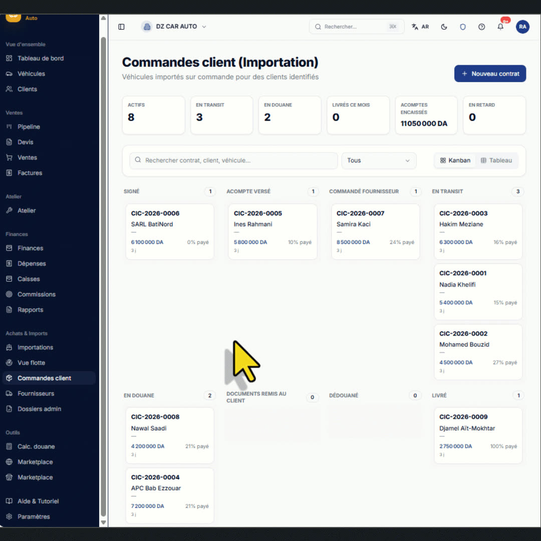 Suivi de commande client en direct